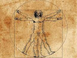 The Vitruvian Man is a famous drawing with accompanying notes by Leonardo da Vinci made around the year 1490 in one of his journals. It depicts a naked male figure in two superimposed positions with his arms apart and simultaneously inscribed in a circle and square.