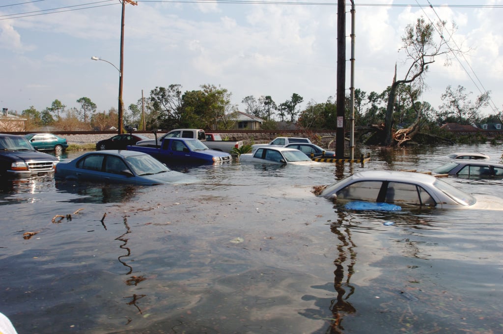 Cars trapped in water because of flooding in Long Beach.